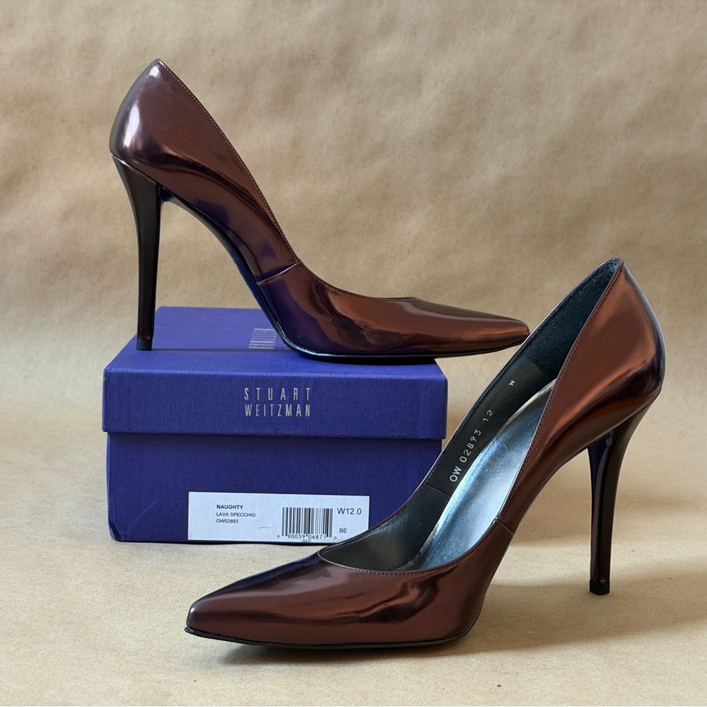 Stuart Weitzman - Naughty Lava Soecchio Shiny Burgundy Heels 12W